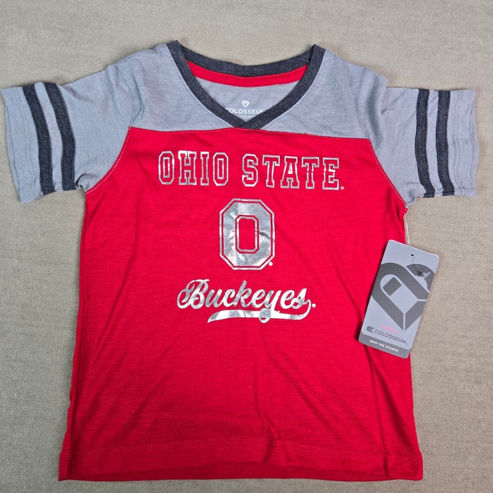 Colosseum Ohio State Buckeyes Toddler Girls Red Bling V-Neck Tee 3T COTS80418